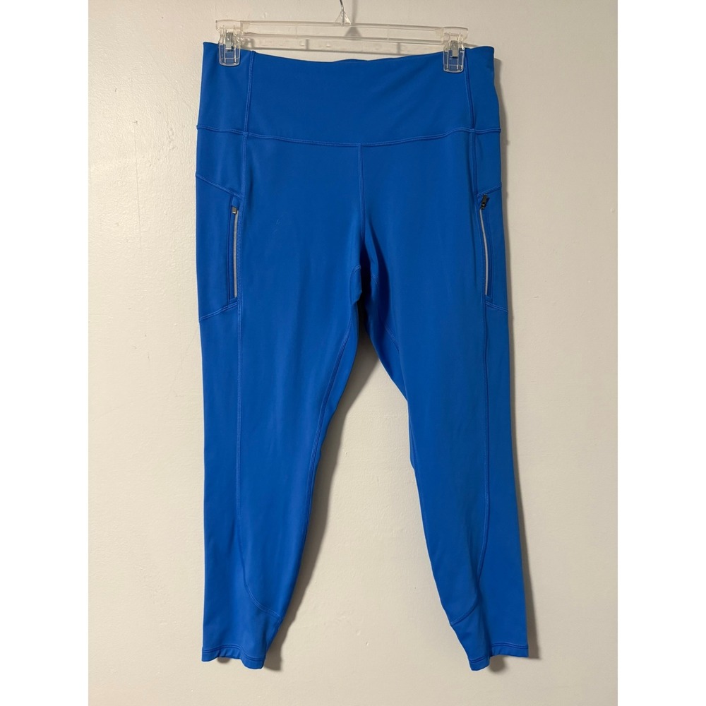 Athleta Rainier Tight Leggings Blue High Rise Zip Pockets 1X Brushed Interior 27